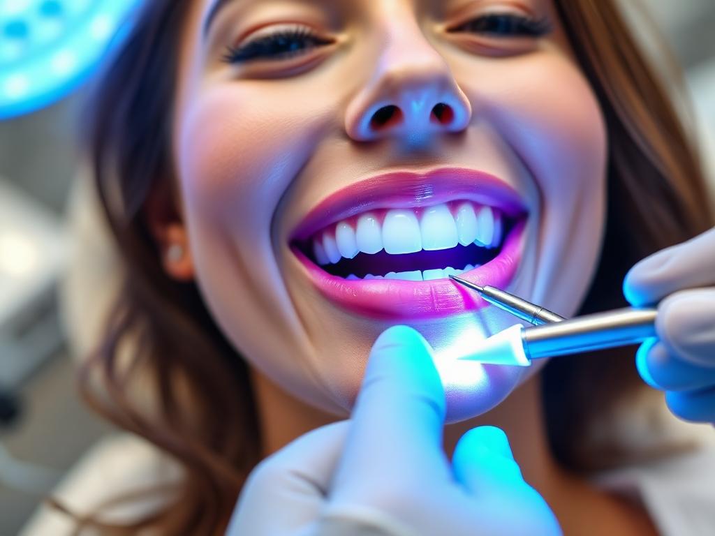 Higienista realizando limpieza dental profesional con ultrasonidos en Clínica BC Moratalaz, Madrid